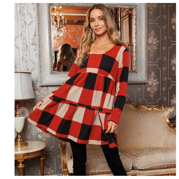 #06 Boho Fabulous Plaid Pattern Tiered Mini Dress - Picture 2 of 6